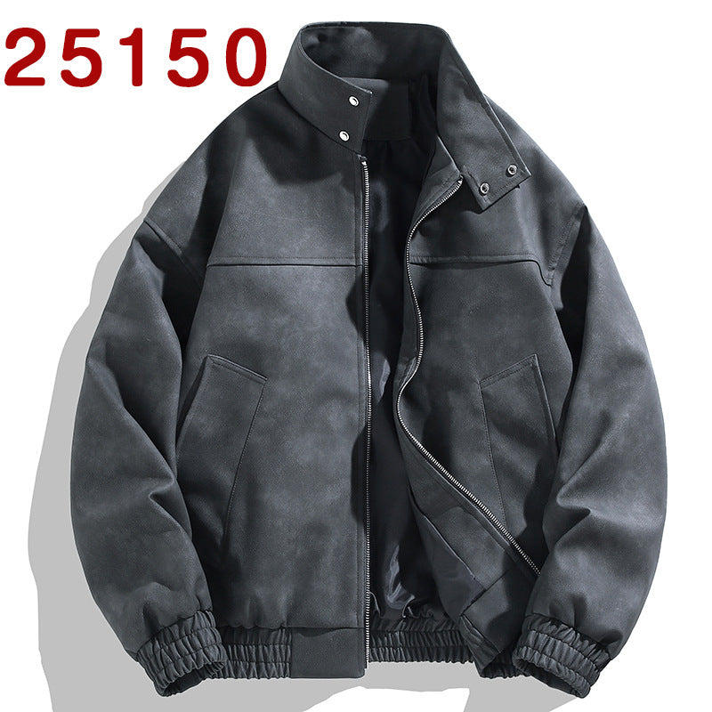 Wholesale Men's PU Leather Retro Tie-dye Jacket Spring Autumn Trendy Stand Collar Casual Jacket