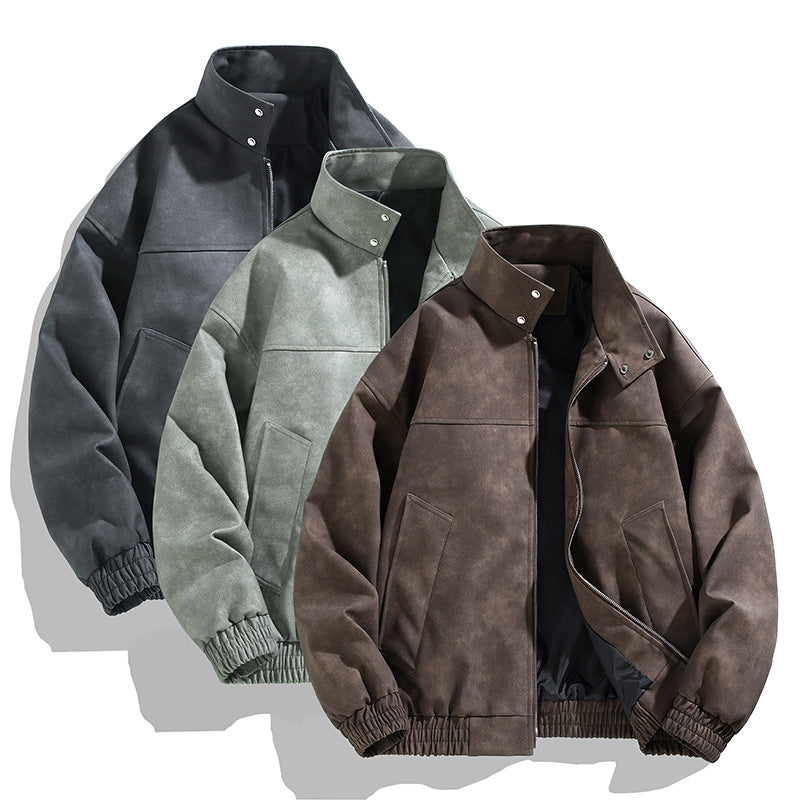 Wholesale Men's PU Leather Retro Tie-dye Jacket Spring Autumn Trendy Stand Collar Casual Jacket