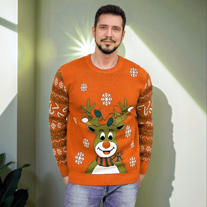 Men's Christmas slim fit round neck knitted sweater with yarn splicing