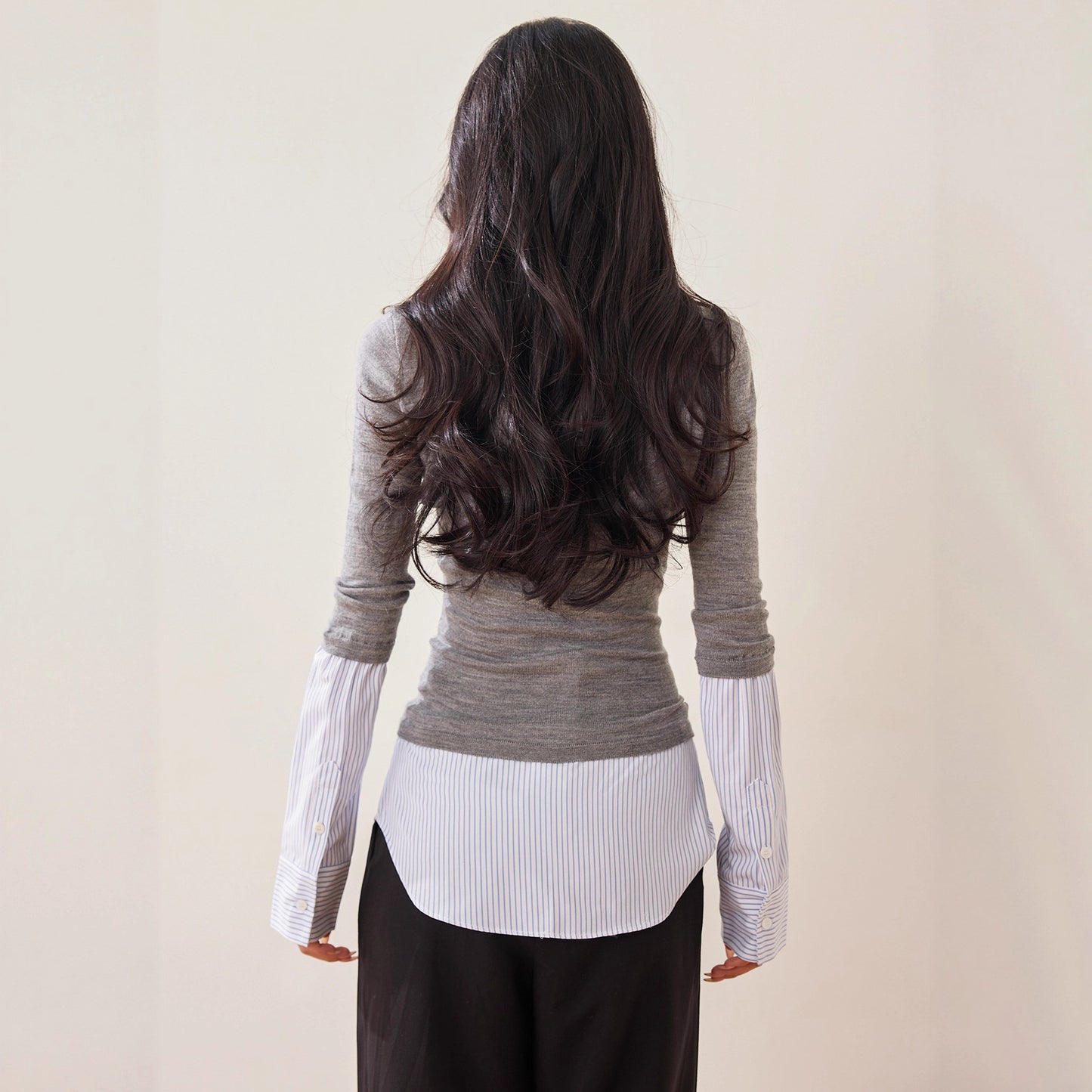 Fashionable Autumn Women's Unique and Elegant Classic Versatile Patchwork Shirt with False Two-Piece Design, Knit Top, Early Autumn New Style Top