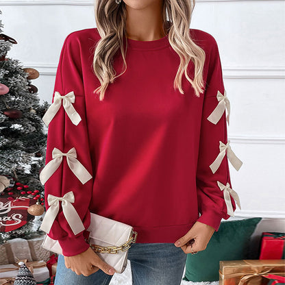 Bow decoration women's Christmas party hoodie