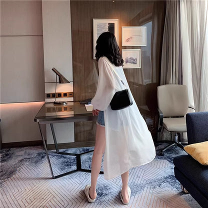 Sun Protection Cardigan for Women Summer New Arrival Chiffon Sunscreen Jacket Mid-Length Outerwear Beach Cover-Up Thin Coat