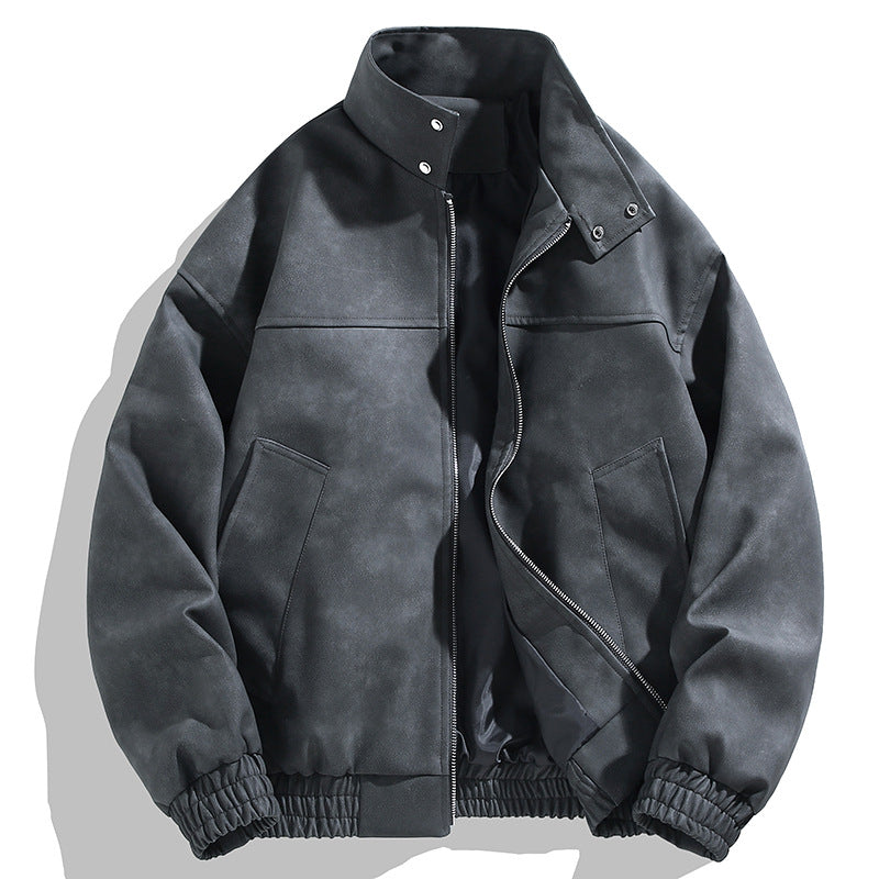 Wholesale Men's PU Leather Retro Tie-dye Jacket Spring Autumn Trendy Stand Collar Casual Jacket