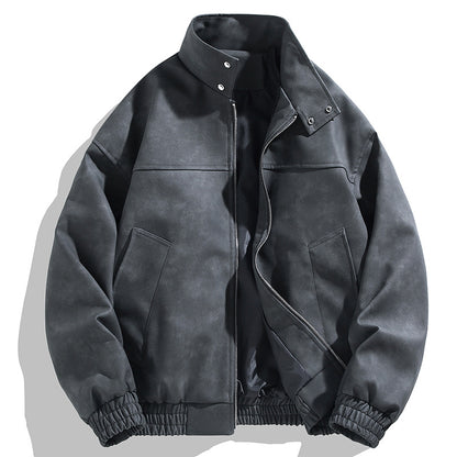 Wholesale Men's PU Leather Retro Tie-dye Jacket Spring Autumn Trendy Stand Collar Casual Jacket