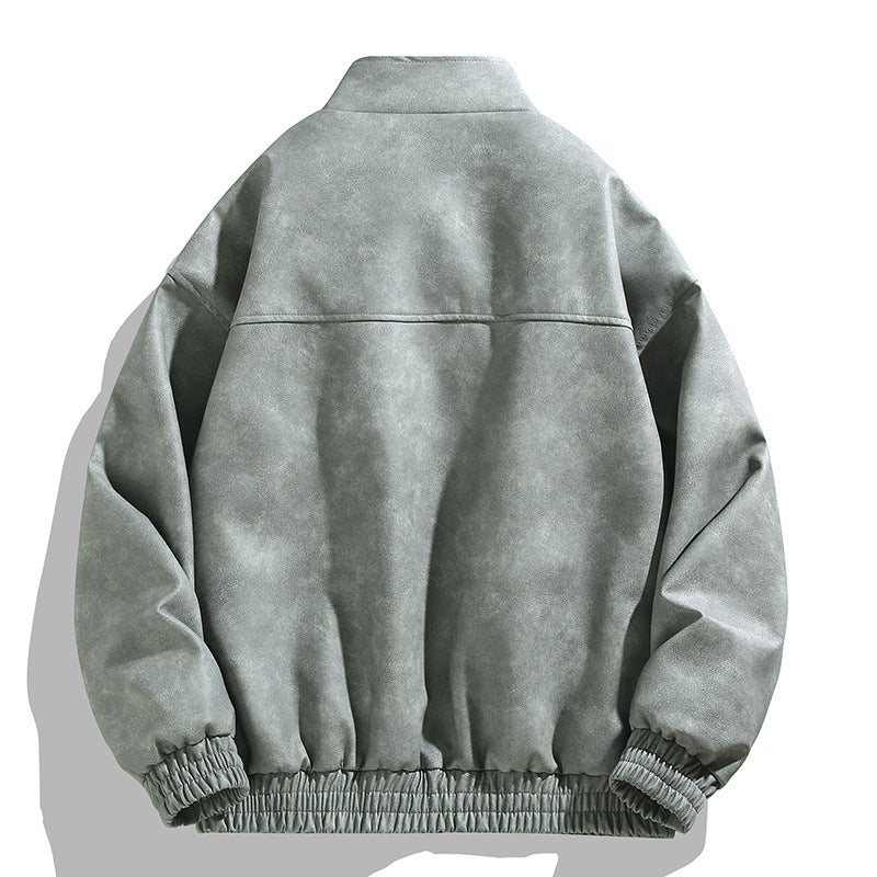 Wholesale Men's PU Leather Retro Tie-dye Jacket Spring Autumn Trendy Stand Collar Casual Jacket