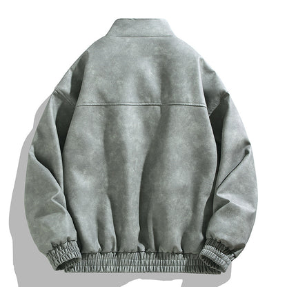 Wholesale Men's PU Leather Retro Tie-dye Jacket Spring Autumn Trendy Stand Collar Casual Jacket