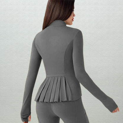 LOVILDS slim Fit Women’s Workout Zip Jacket: Lightweight Pleats + Thumb Holes – Perfect for Active Days!
