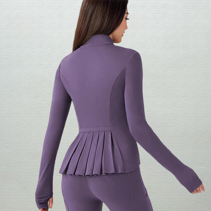 LOVILDS slim Fit Women’s Workout Zip Jacket: Lightweight Pleats + Thumb Holes – Perfect for Active Days!