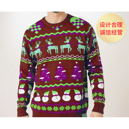 Men's Christmas slim fit round neck knitted sweater with yarn splicing
