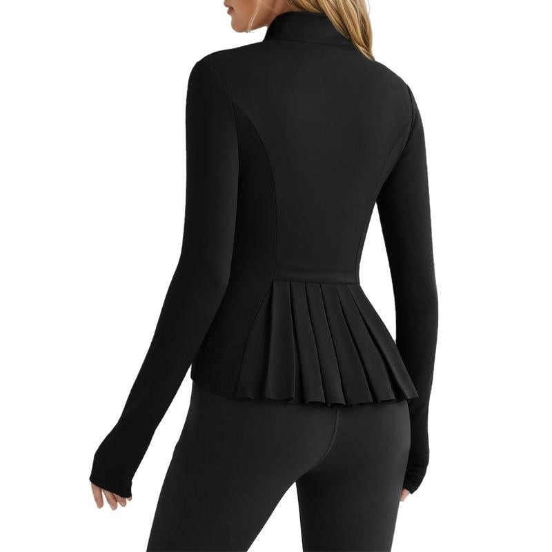 LOVILDS slim Fit Women’s Workout Zip Jacket: Lightweight Pleats + Thumb Holes – Perfect for Active Days!