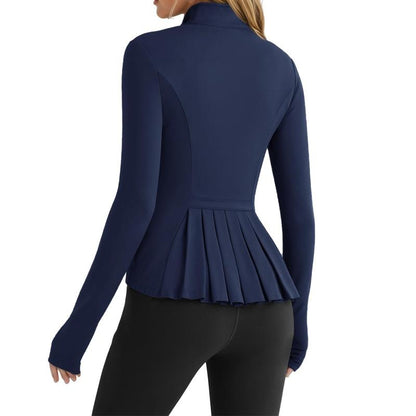 LOVILDS slim Fit Women’s Workout Zip Jacket: Lightweight Pleats + Thumb Holes – Perfect for Active Days!